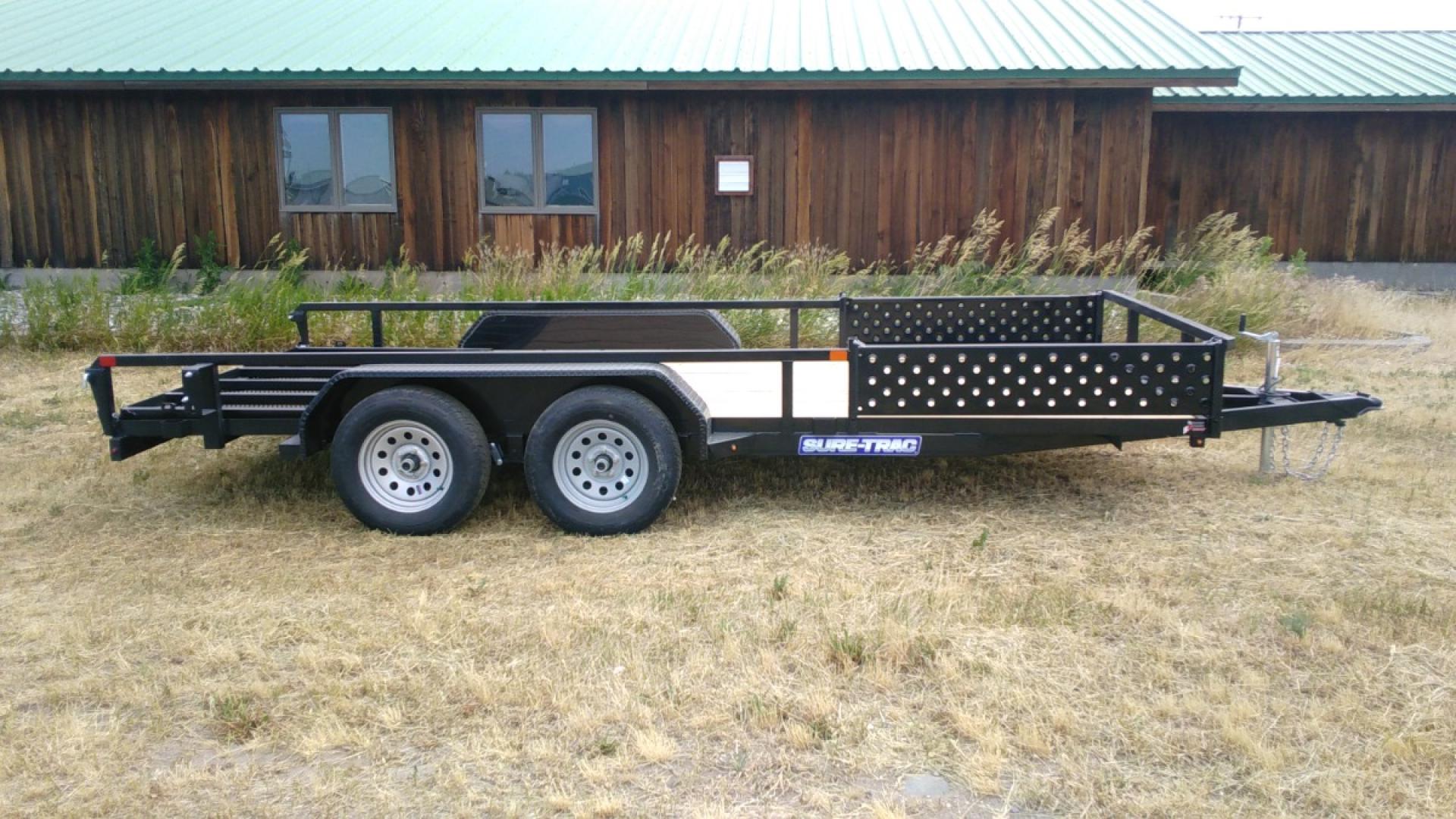 2025 Black SureTrac 7 x 16 Utility ATV , located at 310 West 1st Ave, Big Timber, MT, 59011, (406) 860-8510, 45.833511, -109.957809 - SURE-TRAC 7 X 16 TUBE TOP ATV, 7K GVW, SIDE AND REAR RAMPS, 15" RADIAL TIRES, BRAKES BOTH AXLES, EASY LUBE HUBS, LED LIGHTS, TREATED WOOD DECK, POWDER COAT FINISH, WIRING RUN IN CONDUIT, STAKE POCKETS, SPRING ASSIST REAR RAMP, SPARE TIRE MOUNT. OPTION: Spare Tire - $150.00. THE BEST TRAILERS AT - Photo#0